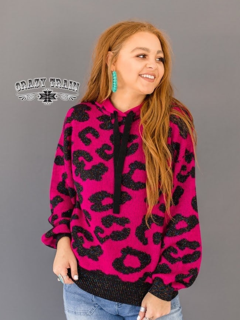 Crazy Train Hot Pink & Black Leopard Print Hoodie - Picture 9 of 9